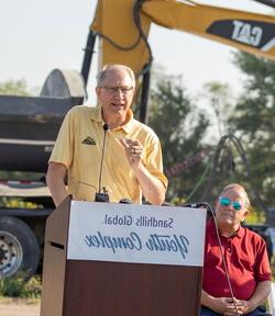 NWU president Darrin Good gives a speech at sports complex ground breaking ceremony.